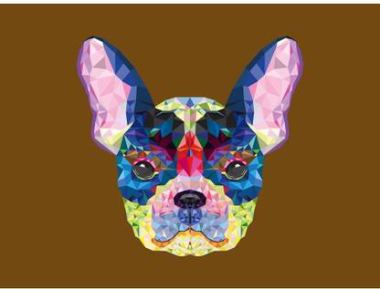 Pitaara Box French Bulldog Head In Geometric Pattern Framed Wall Art Painting Print Canvas 16 inch x 21.3 inch Painting