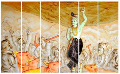 KUBE Lord Krishna lifting the Mountain 7 mm MDF Sparkal Lamination HD Print Painting Digital Reprint 48 inch x 30 inch Painting