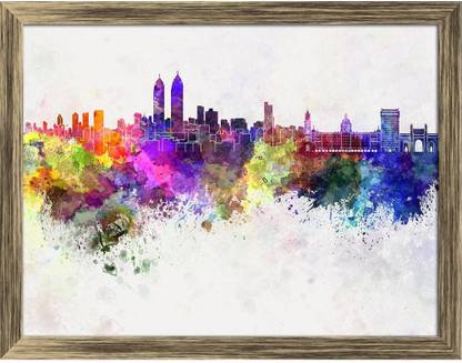 Artzfolio Mumbai Skyline In Watercolor, India Framed Wall Art Painting Print Canvas 12 inch x 15.3 inch Painting