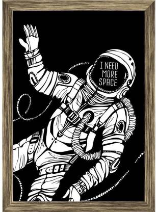 Artzfolio Space Concept With Astronaut Canvas Painting Antique Golden Frame 16x22.8inch Canvas 22.8 inch x 16 inch Painting