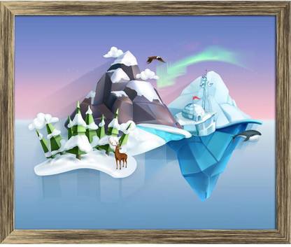 Artzfolio Low Poly Style Landscape Framed Wall Art Painting Print Canvas 12 inch x 14.2 inch Painting