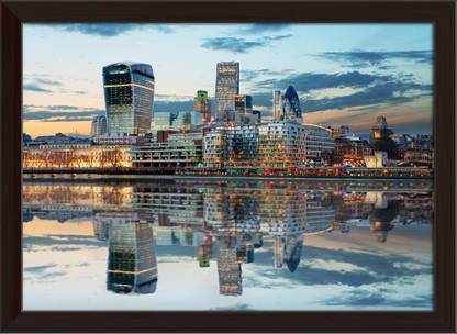 Artzfolio London Skylines At Dusk England, UK Framed Wall Art Painting Print Canvas 12 inch x 16.3 inch Painting