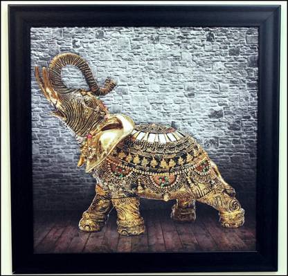 eCraftIndia Jewelled Elephant Design Satin Matt Texture Canvas 14 inch x 14 inch Painting