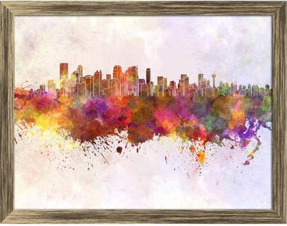 Artzfolio Calgary Skyline, Alberta City, Canada Framed Wall Art Painting Print Canvas 12 inch x 15.3 inch Painting
