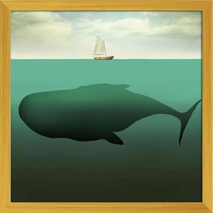 Artzfolio Sailboat In The Middle Of The Ocean Canvas Painting Golden Frame 24x24inch Canvas 24 inch x 24 inch Painting