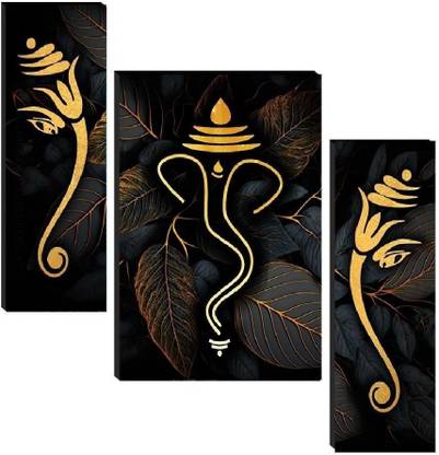 Set Of 3 Lord Ganesha Wall Paintings For Living Room Digital Reprint 12 inch x 18 inch Painting