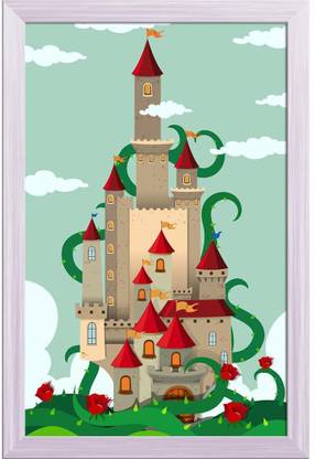 Castle Towers With Thorny Plant Canvas Painting White Frame 14x21.5inch Canvas 21.5 inch x 14 inch Painting