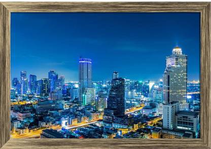 Artzfolio Landscape Bangkok City, Thailand Framed Wall Art Painting Print Canvas 12 inch x 17.1 inch Painting