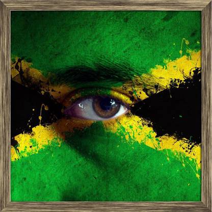 Artzfolio Jamaican Flag Painted On Face Framed Wall Art Painting Print Canvas 12 inch x 12 inch Painting