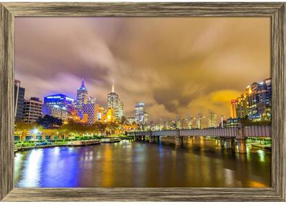 Artzfolio Melbourne Australia Night Skyline Framed Wall Art Painting Print Canvas 12 inch x 17 inch Painting
