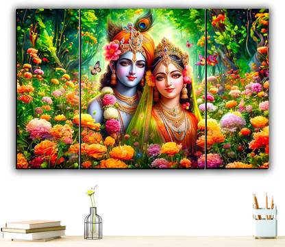 SNDArt Set Of 3 Radha Krishna Wall Paintings For Home Décor Gift Items Digital Reprint 12 inch x 18 inch Painting