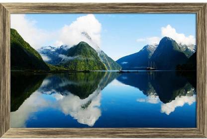 Artzfolio Milford Sound, Fiordland, New Zealand Painting Antique Golden Frame 22.2x14inch Canvas 14 inch x 22.2 inch Painting