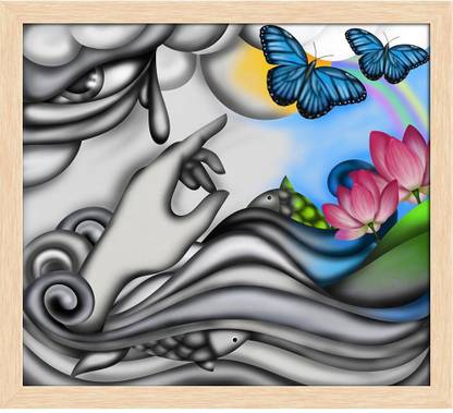 Artzfolio Colorful Butterflies And Rainbow Framed Wall Art Painting Print Canvas 12 inch x 13.3 inch Painting