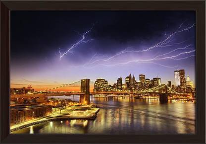 Artzfolio Manhattan Skyline New York City At Sunset, USA Framed Painting 20.7x14inch Canvas 14 inch x 20.7 inch Painting