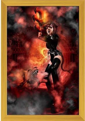Artzfolio Devil Demon Canvas Painting Golden Synthetic Frame 16 x 23.7 inch (41 x 60 cms) Canvas 23.7 inch x 16 inch Painting
