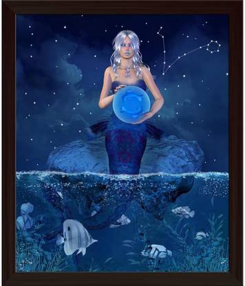 Artzfolio Zodiac Series Pisces Canvas Painting Dark Brown Frame 20x24inch (51x61cms) Canvas 24 inch x 20 inch Painting