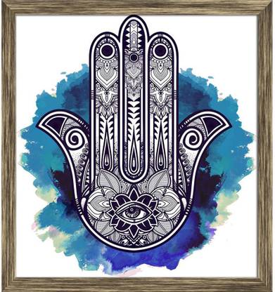 Artzfolio Hamsa Hand Of Fatima Good Luck Amulet In Indian Arabic Jewish Cultures Framed Wall Art Painting Print Canvas 12.9 inch x 12 inch Painting