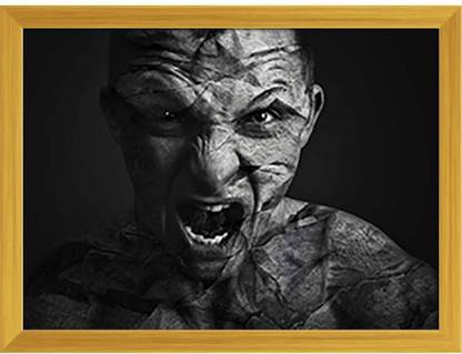 Artzfolio Man With Angry Expression Canvas Painting Golden Frame 24.4x18inch (62x46cms) Canvas 18 inch x 24.4 inch Painting