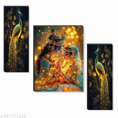 SNDArt Set Of 3 Radha Krishna Wall Paintings For Home Décor Gift Items Digital Reprint 12 inch x 18 inch Painting