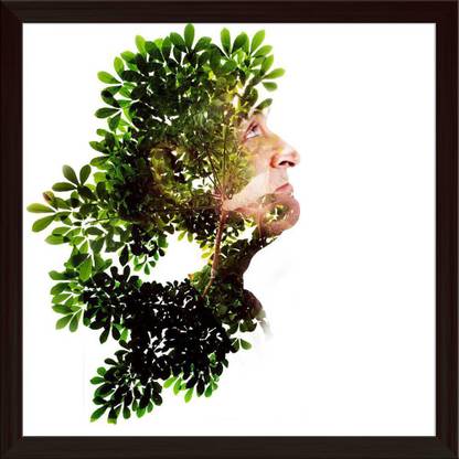 Artzfolio Man Combined With Photograph Of Nature Painting Dark Brown Frame 24x24inch Canvas 24 inch x 24 inch Painting