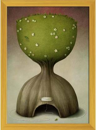 Artzfolio Symbolic Hourglass Tree Canvas Painting Golden Frame 12x16.6inch (30x42cms) Canvas 16.6 inch x 12 inch Painting