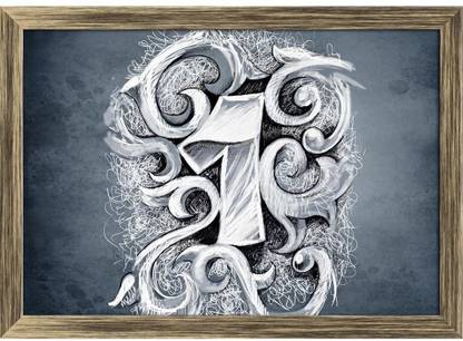 Artzfolio One Number Tattoo Art Canvas Painting Antique Golden Frame 17x12inch (43x30cms) Canvas 12 inch x 17 inch Painting