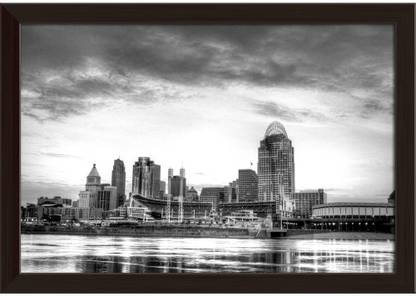 Artzfolio Cincinnati Ohio Skyline, Newport Kentucky, USA Framed Painting 17.5x12inch Canvas 12 inch x 17.5 inch Painting