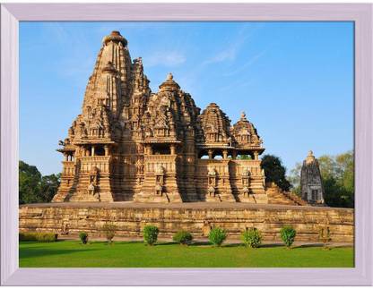 Temple In Khajuraho India Canvas Painting White Frame 24.1x18inch (61x46cms) Canvas 18 inch x 24.1 inch Painting