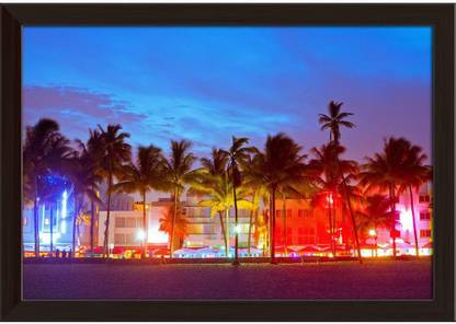 Artzfolio Miami Beach, Florida, USA Canvas Painting Dark Brown Frame 20.5x14inch Canvas 14 inch x 20.5 inch Painting