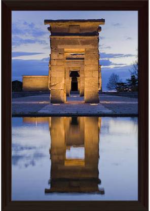 Artzfolio Egyptian Temple Canvas Painting Dark Brown Frame 12x17.5inch (30x44cms) Canvas 17.5 inch x 12 inch Painting