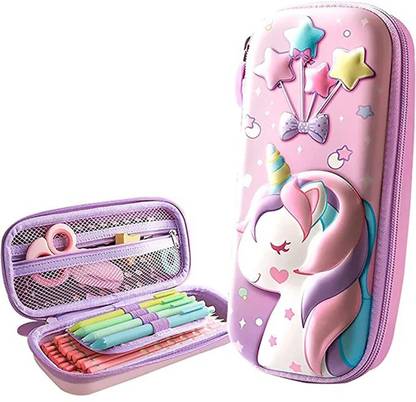 JELLIFY 3D Case Stationery , Cosmetic Zip Pouch Bag For Girls Unicorn Art EVA Pencil Box