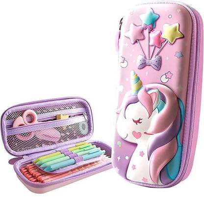 JELLIFY 3D Unicorn Pencil Case Stationery Box, Cosmetic Zip Pouch Bag For Girls Unicorn Art EVA Pencil Box