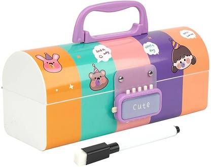 Viradiya's Compass Box-Password Protection-Double Layer Box-Stationery Organiser-multicolor Compass Box-Password Protection-Double Layer Box-Stationery Organiser-multicolor Art Plastic Pencil Box