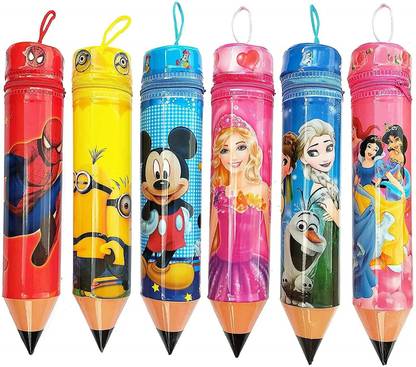 PW PENCILWALA Pencil Shape Stationary Organizer Box Pen/Pencil Case Cartoon Printed Creative Design Box for Girls & Boys, Pencil Pouches,Stationary Pouches for Kids, Pack of 6 Art EVA Pencil Boxes