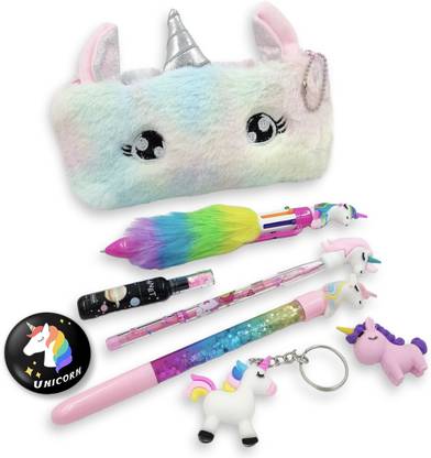 tishna Unicorn Combo and All Accessories Designed All Accessories For Girls and Boys Unicorn Designed Art Canvas Pencil Box