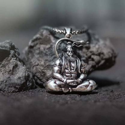 Syfer Meditation Hanuman Pendant for Men and Women, Evil Protector Hanuman Ji Locket Silver Brass Locket