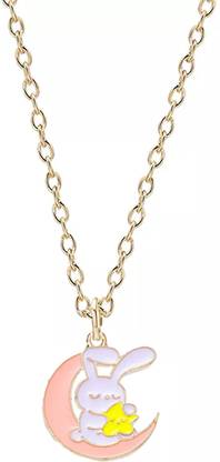 Pinapesfashion Cute Cartoon Half Moon Charm anime characters Necklace for women and girls Gold-plated Alloy Pendant