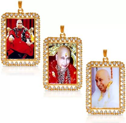 ROOTWAVE 3Pcs Big Size Unisex Rectangle Shape Diamond Jai Guru Ji Swaroop/Photo Pendant Silver Plastic Pendant