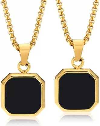 zebisco 2pcs Trendy Gold Square Geomatric Shape Locket Pendant for Men Gold-plated Stainless Steel Locket
