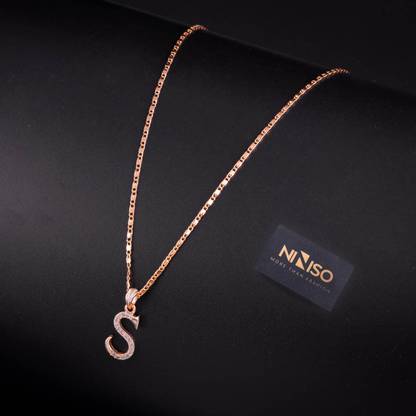 NINISO Alphabet Letter S Rhodium Cubic Zirconia Alloy Locket Set