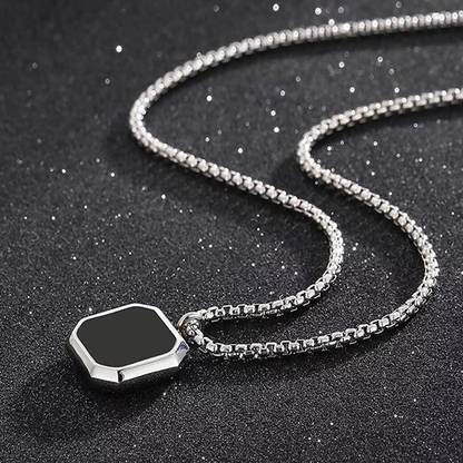 ROOTWAVE Stylish Funky Black Square Shape Punk Locket Necklace with Box Chain Silver Stainless Steel, Silver Pendant