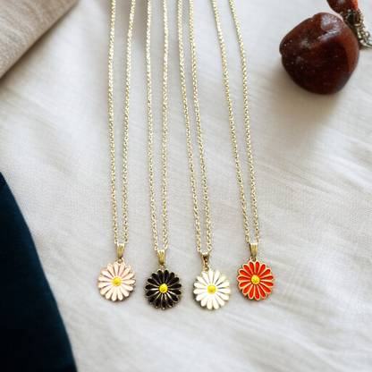 DIVINOOR Enamel Flower Pendant Chain – Everyday Necklace Gold-plated Alloy Locket