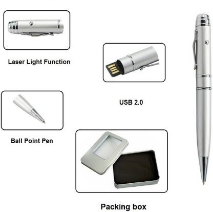 KBR PRODUCT 1+1 Combo Designer Ball Pen + USB drive+ Laser Pointer 16 GB Pen Drive Compatible with Gaming Console, Desktop Computer, Mobile, Audio Player, Laptop USB 2.0 Metal Case