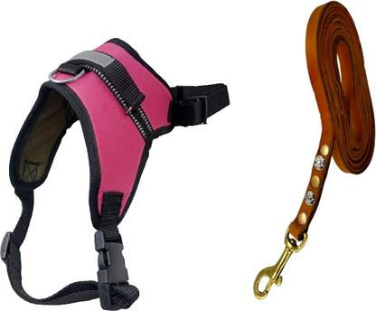 Daviloss Paws Small Neck 17-21 inchAdjustable ChestSize 22-28 NoPull Reflective Leather Leash Dog & Cat Buckle Harness