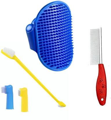 Petfun Pet Grooming Combo Toothbrush, Steel Comb & Palm Glove for Dogs & Cats | 3-in-1 Pet Toothbrush