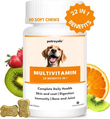 Petroyale Dog Multivitamin Tablet | Pet Health Supplement | Dog Bone Builder | Dog Calcium Chew Tablets | Dog Bad Breath Medicine | Dog Growth Supplement (1 x 60 Tablets) Pack of 1 Pet Health Supplements