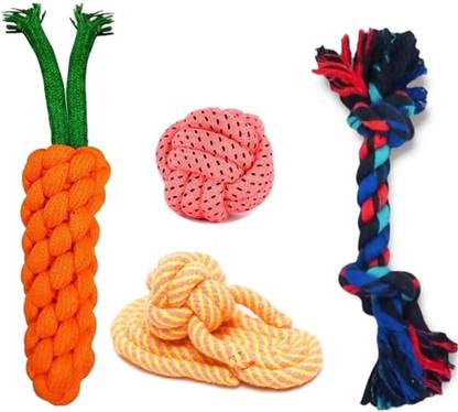 JAPIN Combo of 4 Durable Pet Teeth Cleaning Cotton Chew Toy For Dog & Cat Cotton Chew Toy For Dog & Cat Cotton Chew Toy For Dog & Cat