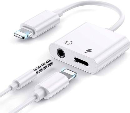 OTECH White 2in1 Lightning+3.5mm Audio Adapter Headphone Splitter Fast Charging Audio Phone Converter