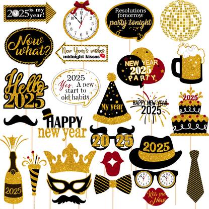 ZYOZI New Year Photo Booth Props 2023 for Happy New Year Decorations 2023(Pack of 27) Photo Booth Board