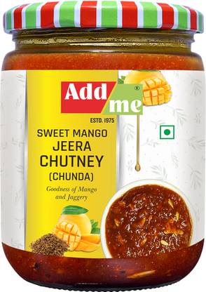 Add me Chunda Pickle Sweet Mango Chutney with jeera 600g chundo khatta meetha Pickles Without Oil Glass Pack Mango Pickle